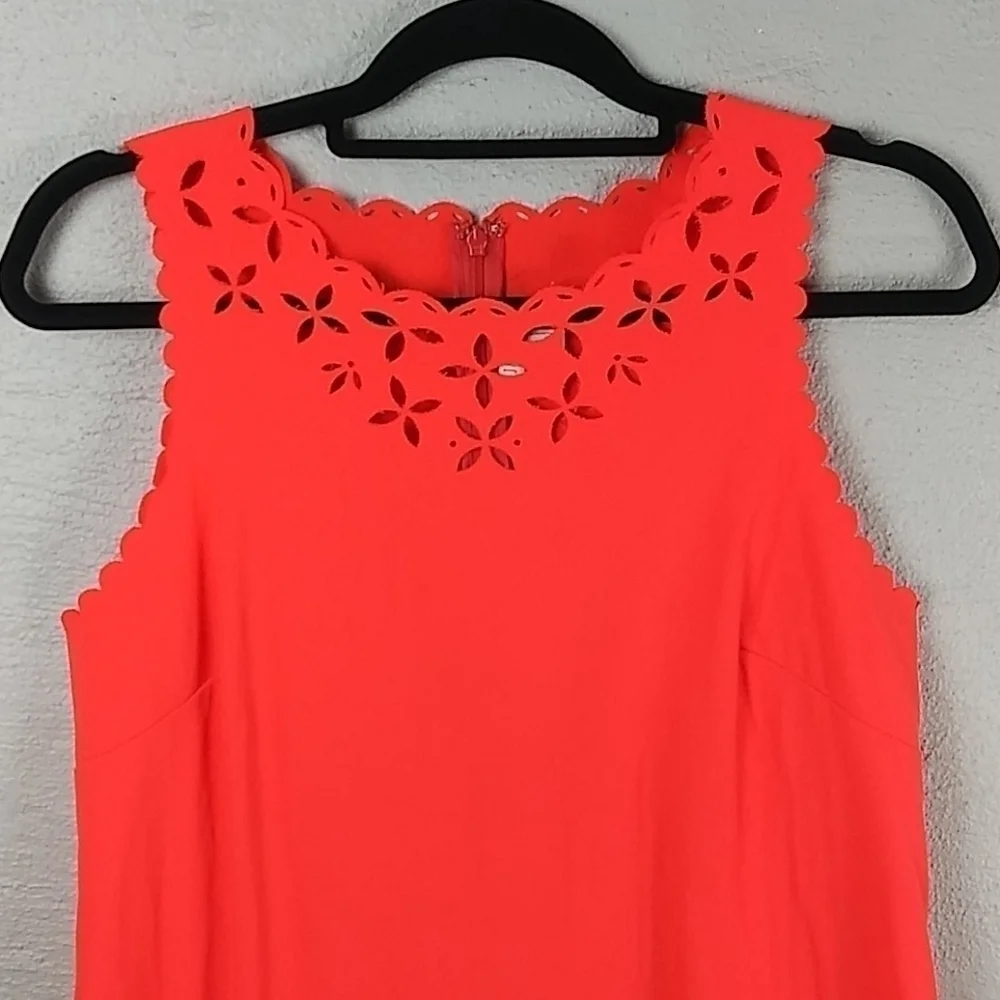 J. Crew Orange Round Neckline Sleeveless Lazer Cut Out Knee Length Shift Dress